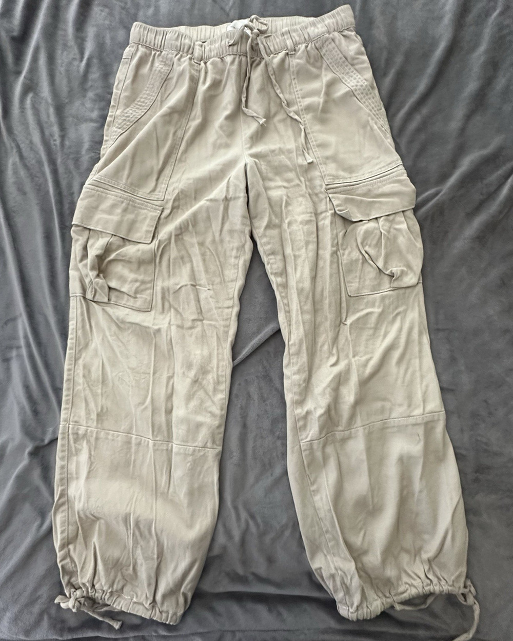 Habitual Pants Womens Large Beige Khaki Cargo Wide Leg Baggy Minimalist